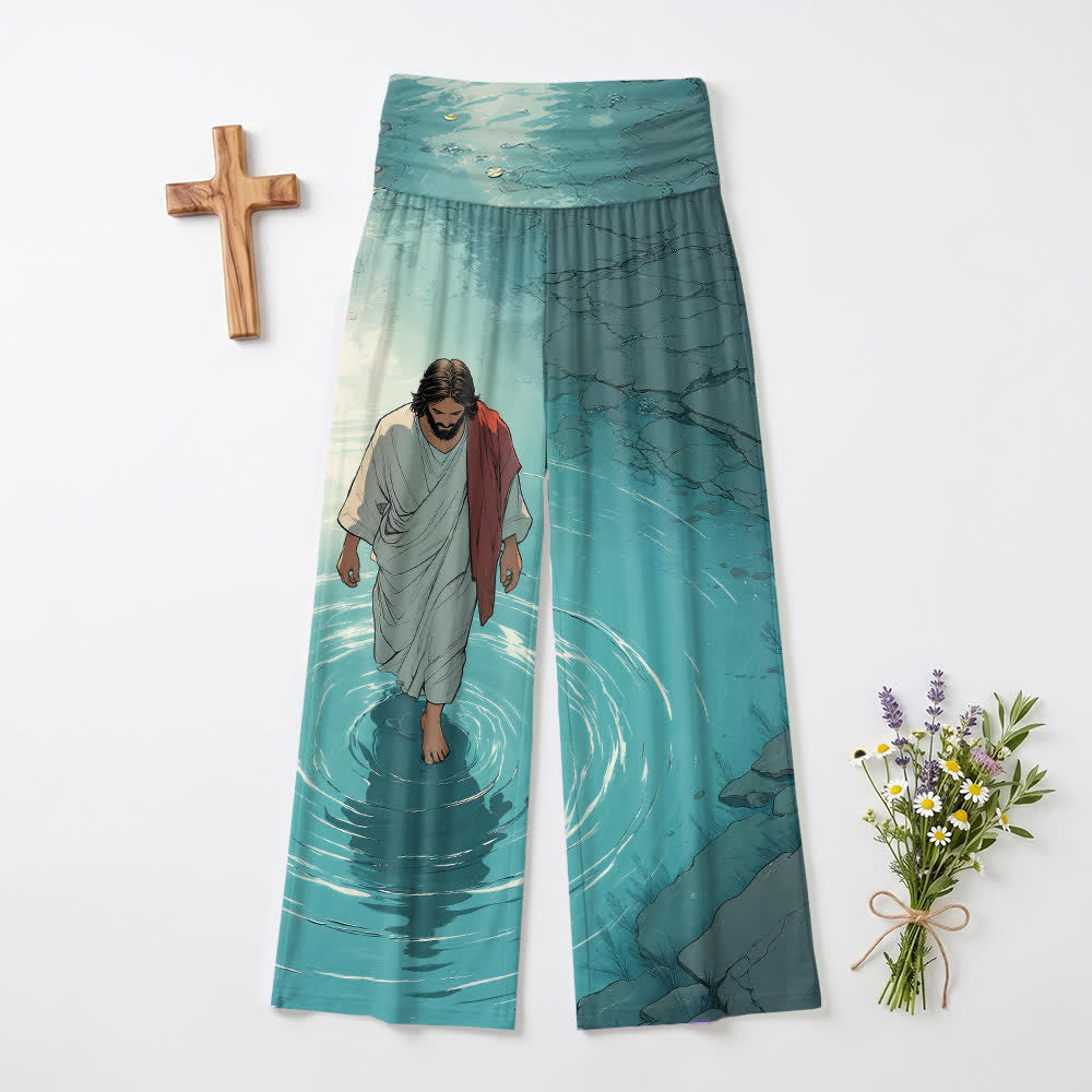 Christianartworkshop Jésus marchant sur l'eau, dessin animé Ripple Lake, pantalon large pour femme, style décontracté et religieux - US22, UK/AU26, EU54 (6XL) - image 0