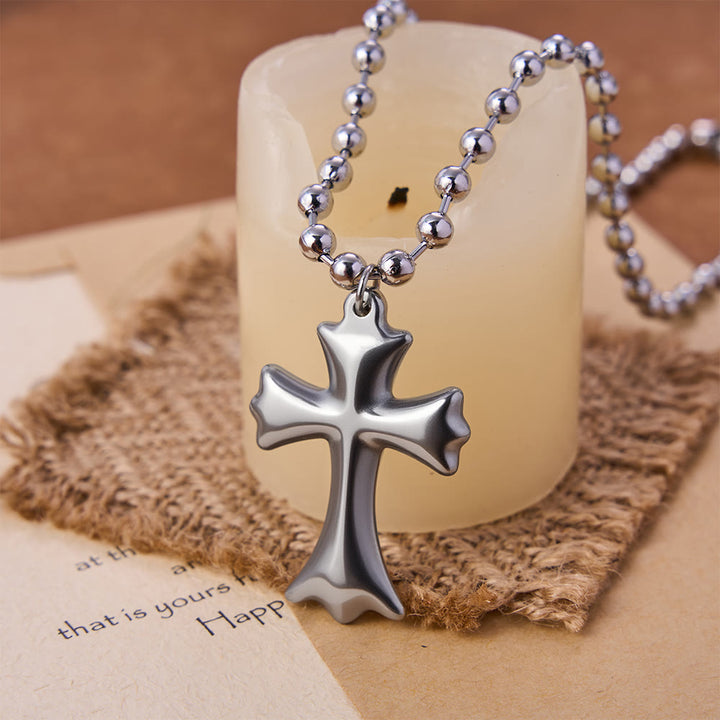 Christianartworkshop Collier à pendentif croix évasée et chaîne à billes - Argent - image 0