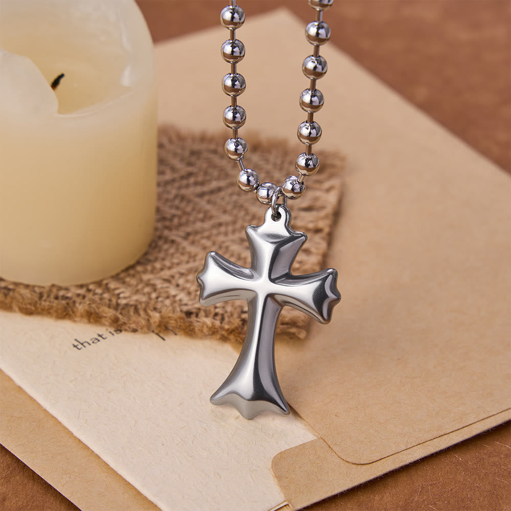 Christianartworkshop Collier à pendentif croix évasée et chaîne à billes - image 4