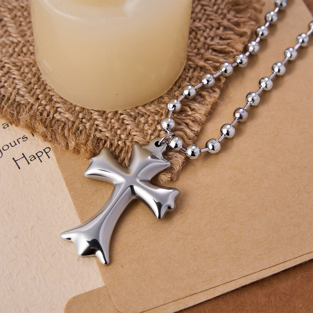 Christianartworkshop Collier à pendentif croix évasée et chaîne à billes - image 3