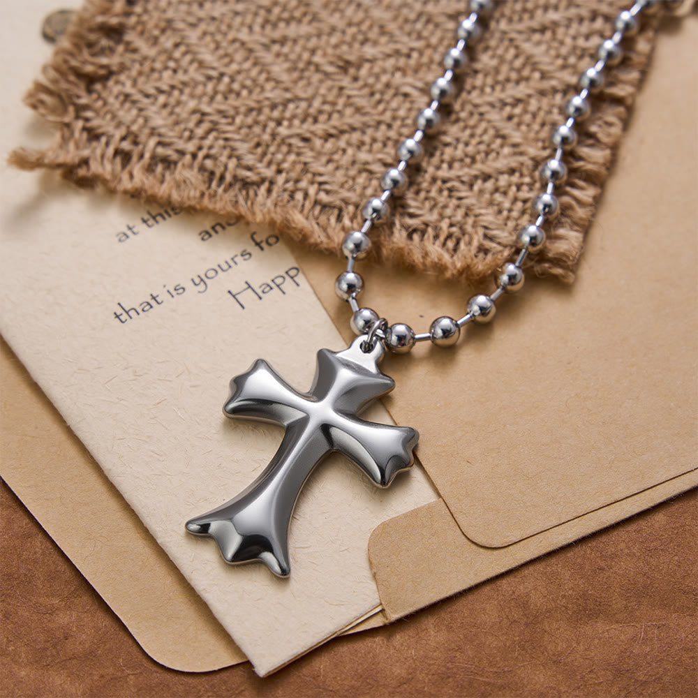 Christianartworkshop Collier à pendentif croix évasée et chaîne à billes - image 1