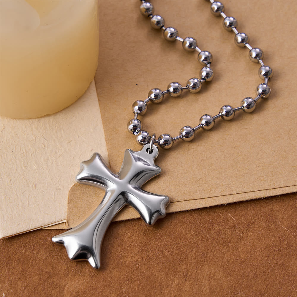 Christianartworkshop Collier à pendentif croix évasée et chaîne à billes - image 2