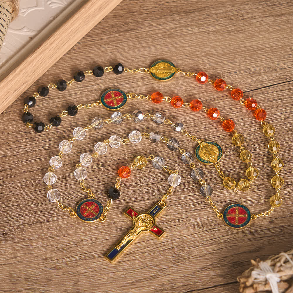 Christianartworkshop Chapelet Saint Benoît en verre multicolore aux couleurs vibrantes : pour la prière à la chapelle et la prière quotidienne. - image 1