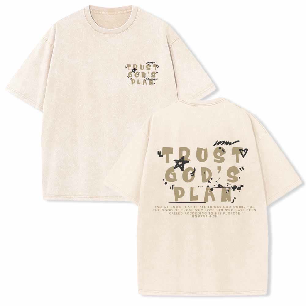 Christianartworkshop T-shirt délavé double face avec inscription « Faites confiance au plan de Dieu » en police graffiti, mini-impression recto, grand texte verso, Romains 8:28 - Beige - 5XL - image 6