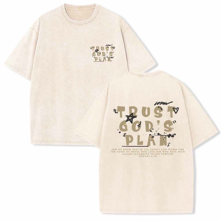 Christianartworkshop T-shirt délavé double face avec inscription « Faites confiance au plan de Dieu » en police graffiti, mini-impression recto, grand texte verso, Romains 8:28 - Beige - 5XL - image 6