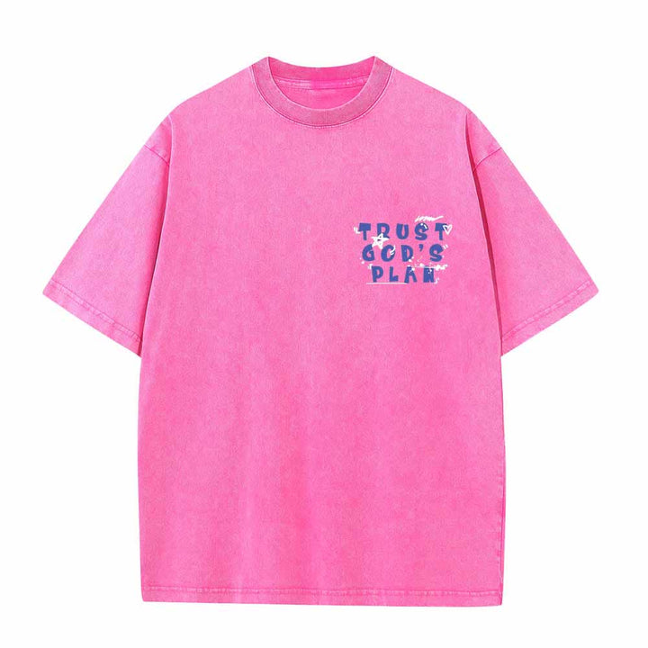 Christianartworkshop T-shirt délavé double face avec inscription « Faites confiance au plan de Dieu » en police graffiti, mini-impression recto, grand texte verso, Romains 8:28 - image 14