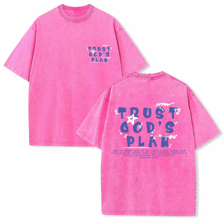Christianartworkshop T-shirt délavé double face avec inscription « Faites confiance au plan de Dieu » en police graffiti, mini-impression recto, grand texte verso, Romains 8:28 - Rose - 5XL - image 12