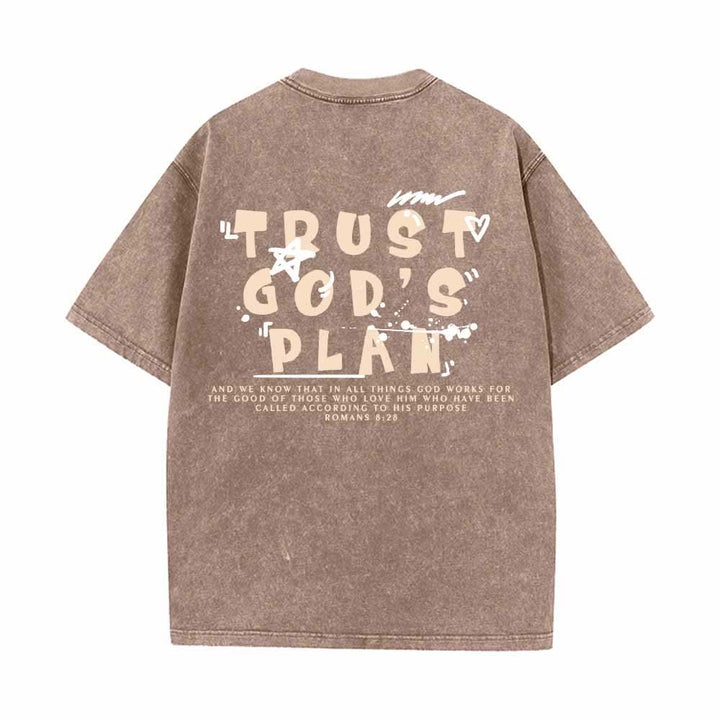Christianartworkshop T-shirt délavé double face avec inscription « Faites confiance au plan de Dieu » en police graffiti, mini-impression recto, grand texte verso, Romains 8:28 - image 22