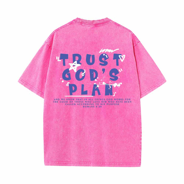 Christianartworkshop T-shirt délavé double face avec inscription « Faites confiance au plan de Dieu » en police graffiti, mini-impression recto, grand texte verso, Romains 8:28 - image 13