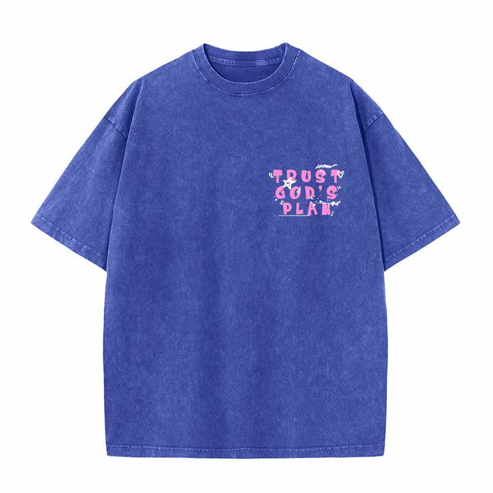 Christianartworkshop T-shirt délavé double face avec inscription « Faites confiance au plan de Dieu » en police graffiti, mini-impression recto, grand texte verso, Romains 8:28 - image 20