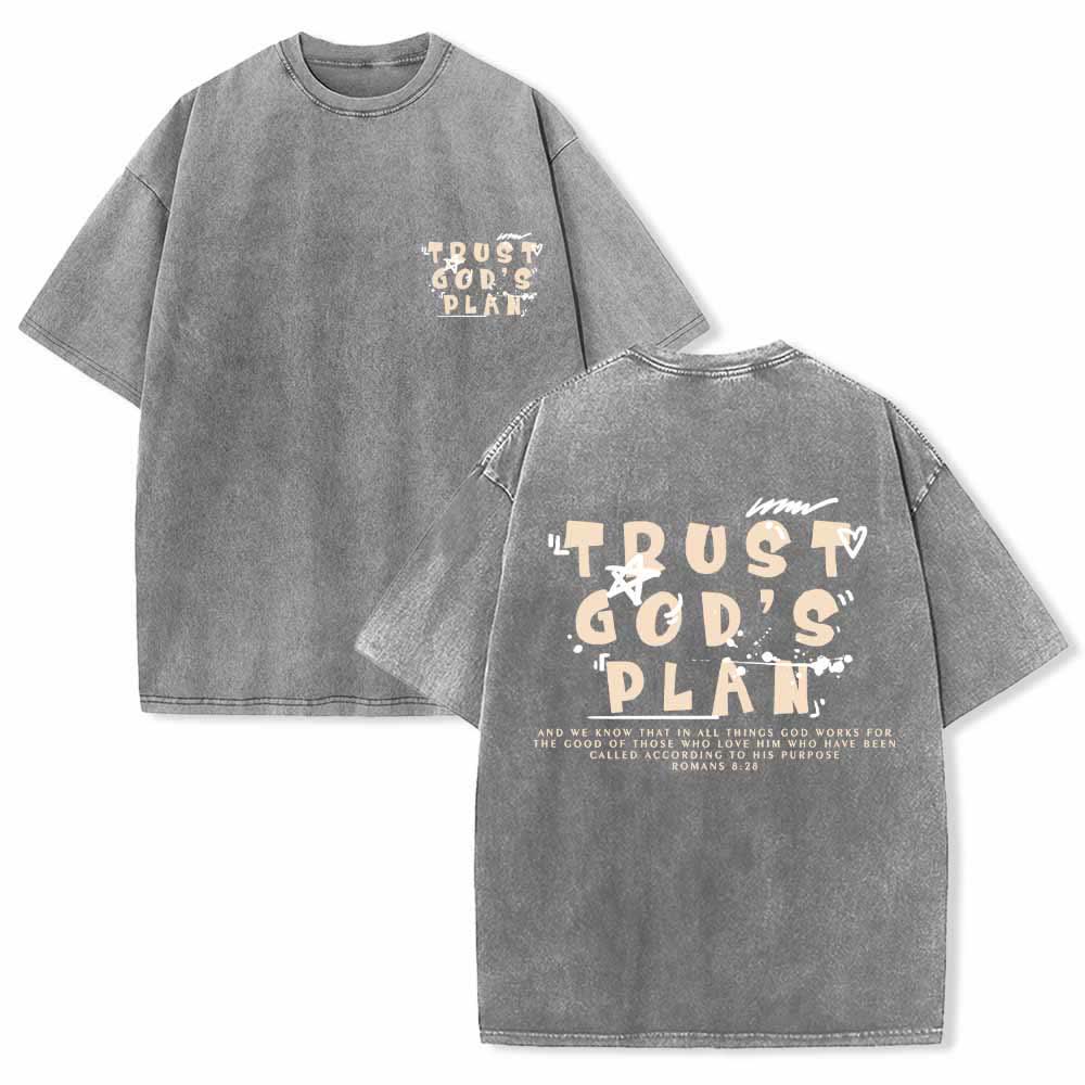 Christianartworkshop T-shirt délavé double face avec inscription « Faites confiance au plan de Dieu » en police graffiti, mini-impression recto, grand texte verso, Romains 8:28 - Gris - 5XL - image 24