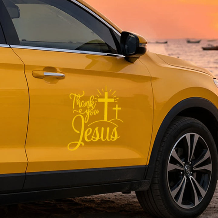 Christianartworkshop Merci, autocollant de voiture Croix de Jésus et soleil levant - Jaune - Lot de 10 - 13*12 cm - image 13