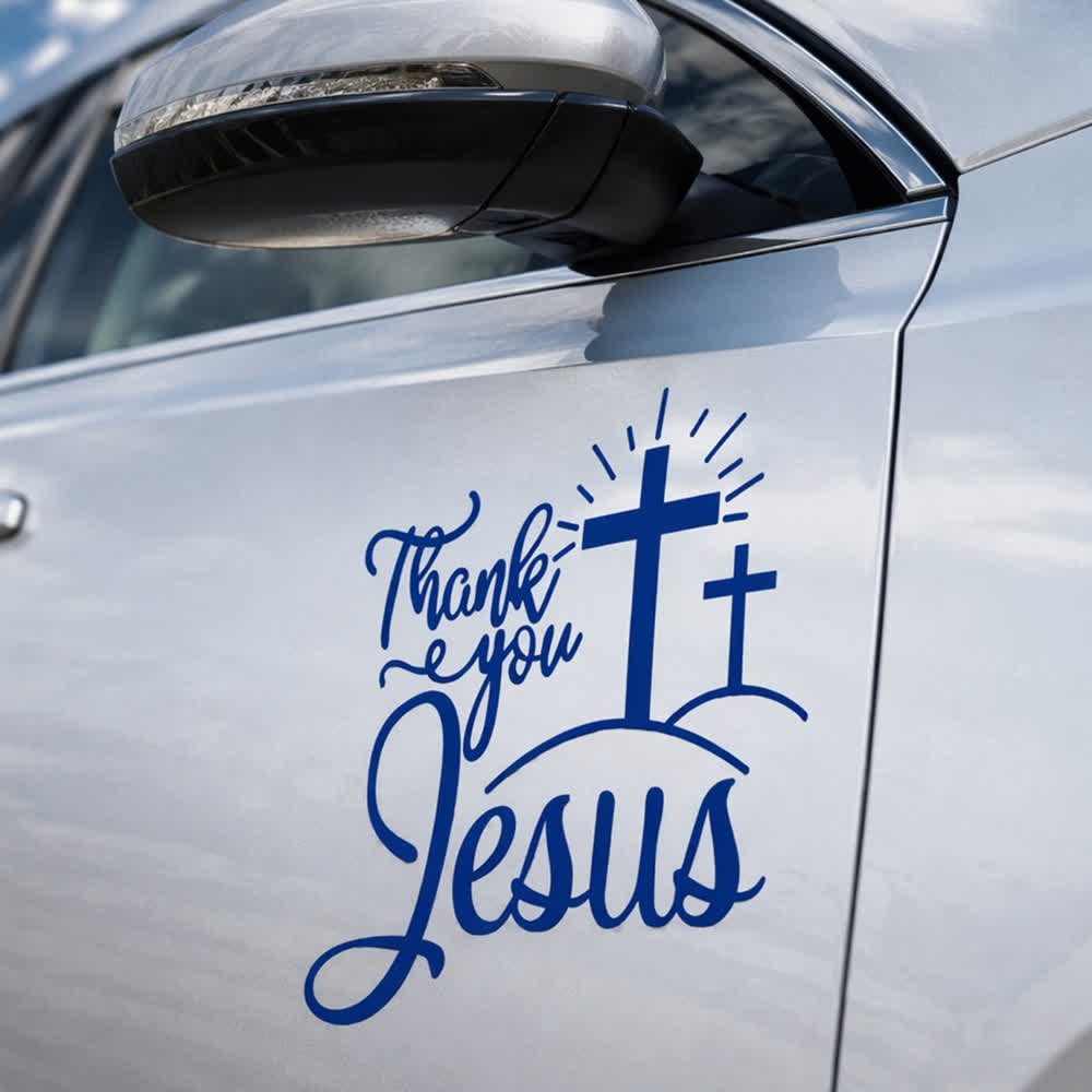 Christianartworkshop Merci, autocollant de voiture Croix de Jésus et soleil levant - Bleu - Lot de 10 - 13*12 cm - image 15