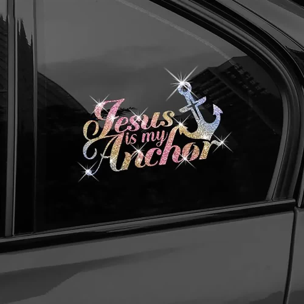 Christianartworkshop Autocollant de voiture chrétien brillant « Jésus est mon ancre » - Multicolore - Lot de 10 - image 0