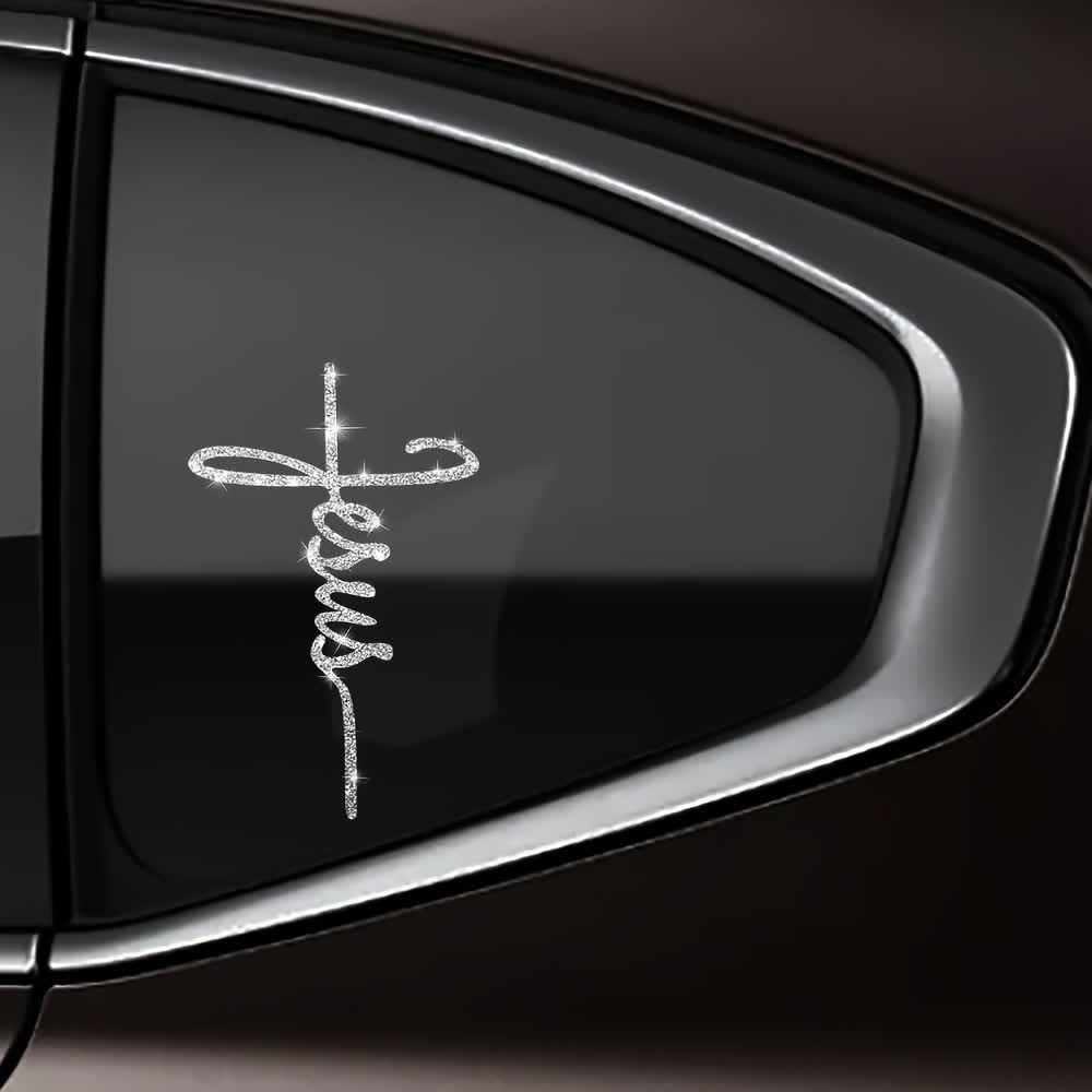 Christianartworkshop Autocollant de voiture Croix de Jésus scintillante à 2 styles - image 2