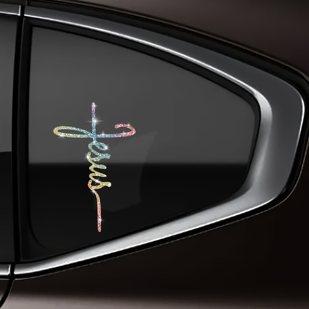 Christianartworkshop Autocollant de voiture Croix de Jésus scintillante à 2 styles - Multicolore - Lot de 10 - image 0