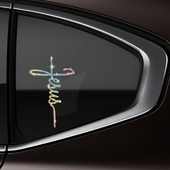 Christianartworkshop Autocollant de voiture Croix de Jésus scintillante à 2 styles - Multicolore - Lot de 10 - image 0
