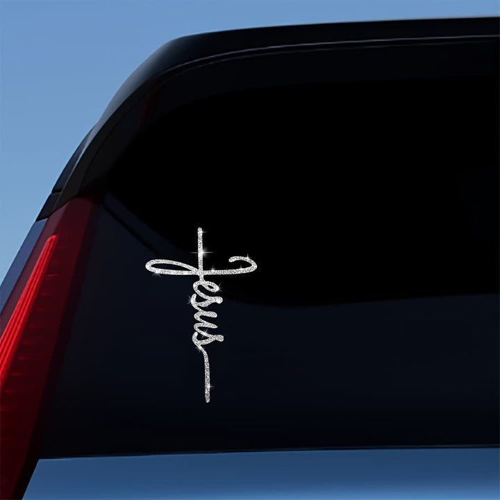 Christianartworkshop Autocollant de voiture Croix de Jésus scintillante à 2 styles - image 1