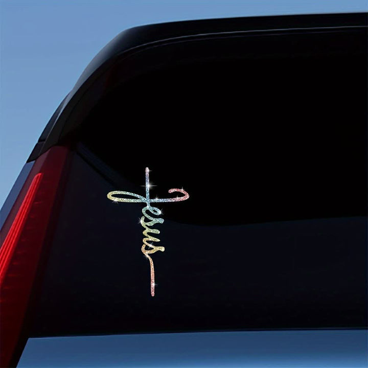 Christianartworkshop Autocollant de voiture Croix de Jésus scintillante à 2 styles - image 3