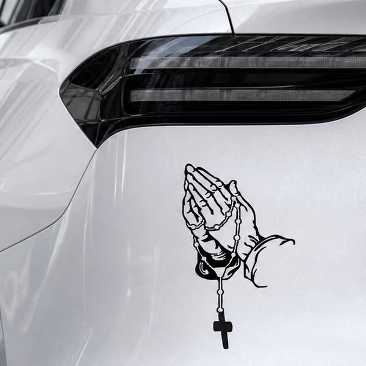 Christianartworkshop Autocollant de voiture « Mains en prière, chapelet et croix, dégradé arc-en-ciel » - image 6
