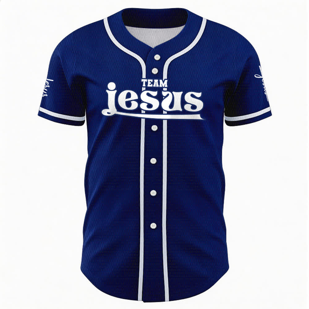 Maillot de baseball unisexe personnalisé avec nom et numéro, style audacieux, de l'équipe Jésus, créé par Christianartworkshop - image 2