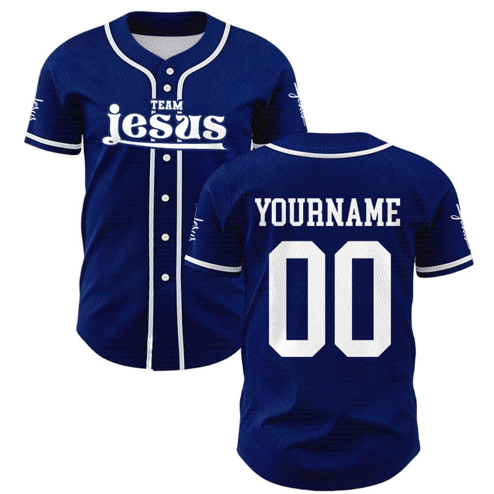 Maillot de baseball unisexe personnalisé avec nom et numéro, style audacieux, de l'équipe Jésus, créé par Christianartworkshop - image 1