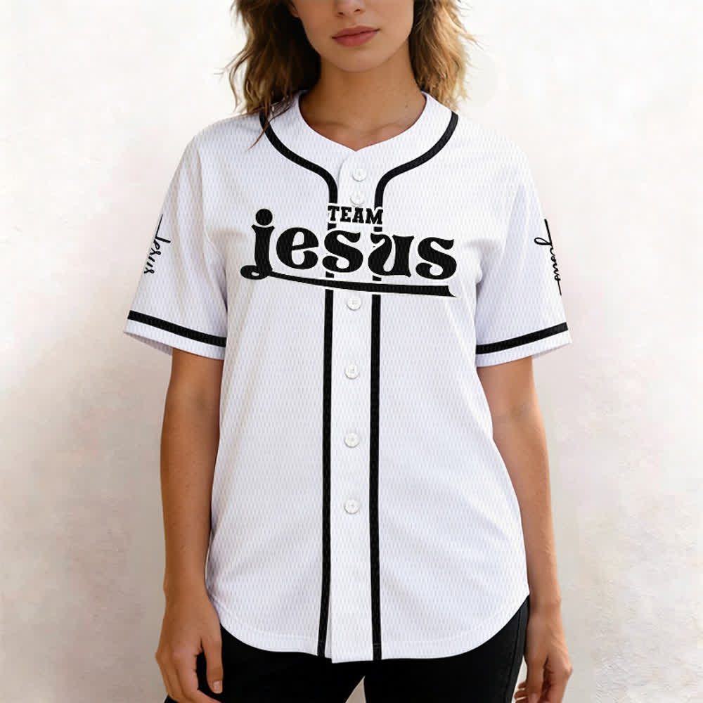 Maillot de baseball unisexe personnalisé avec nom et numéro, style audacieux, de l'équipe Jésus, créé par Christianartworkshop - image 11