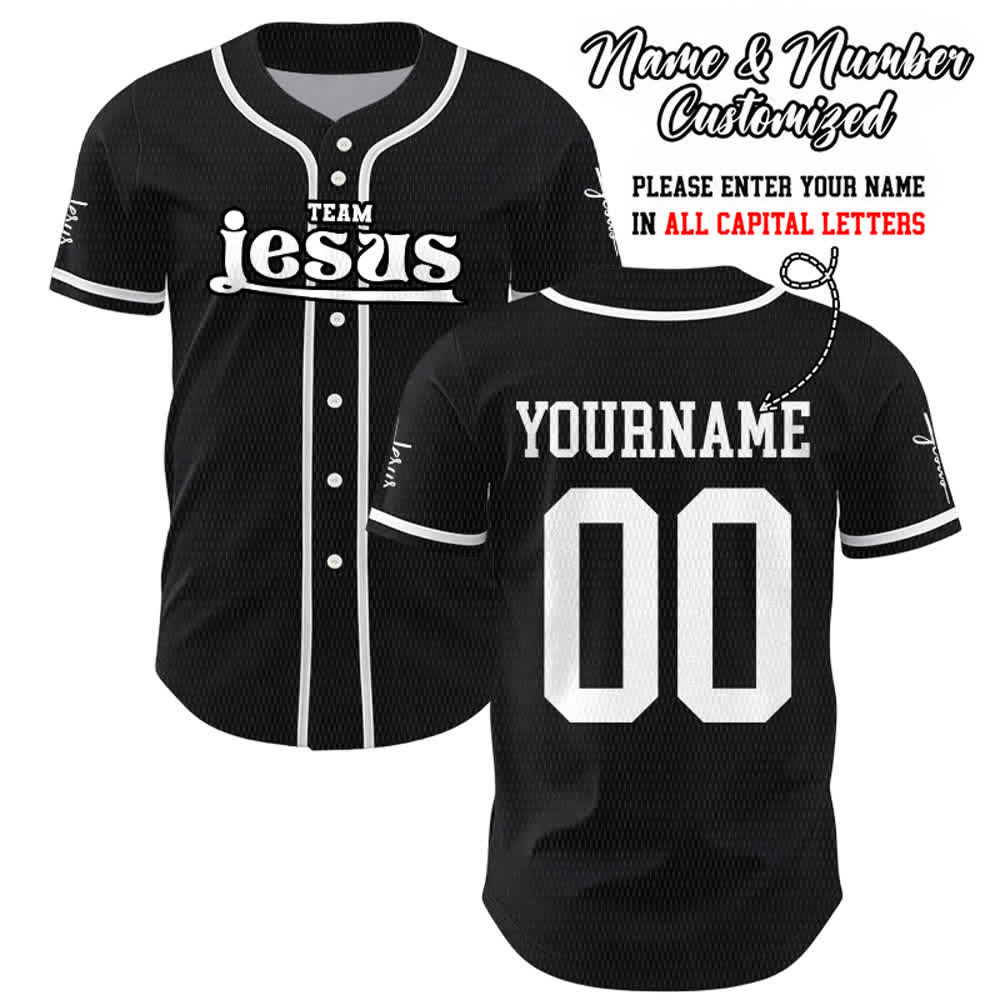 Maillot de baseball unisexe personnalisé avec nom et numéro, style audacieux, de l'équipe Jésus, créé par Christianartworkshop - Noir - 5XL - Nom & Numéro personnalisé - image 15