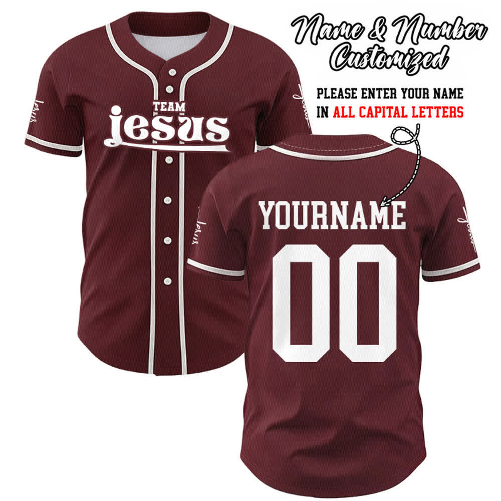 Maillot de baseball unisexe personnalisé avec nom et numéro, style audacieux, de l'équipe Jésus, créé par Christianartworkshop - Vin - 5XL - Nom & Numéro personnalisé - image 29