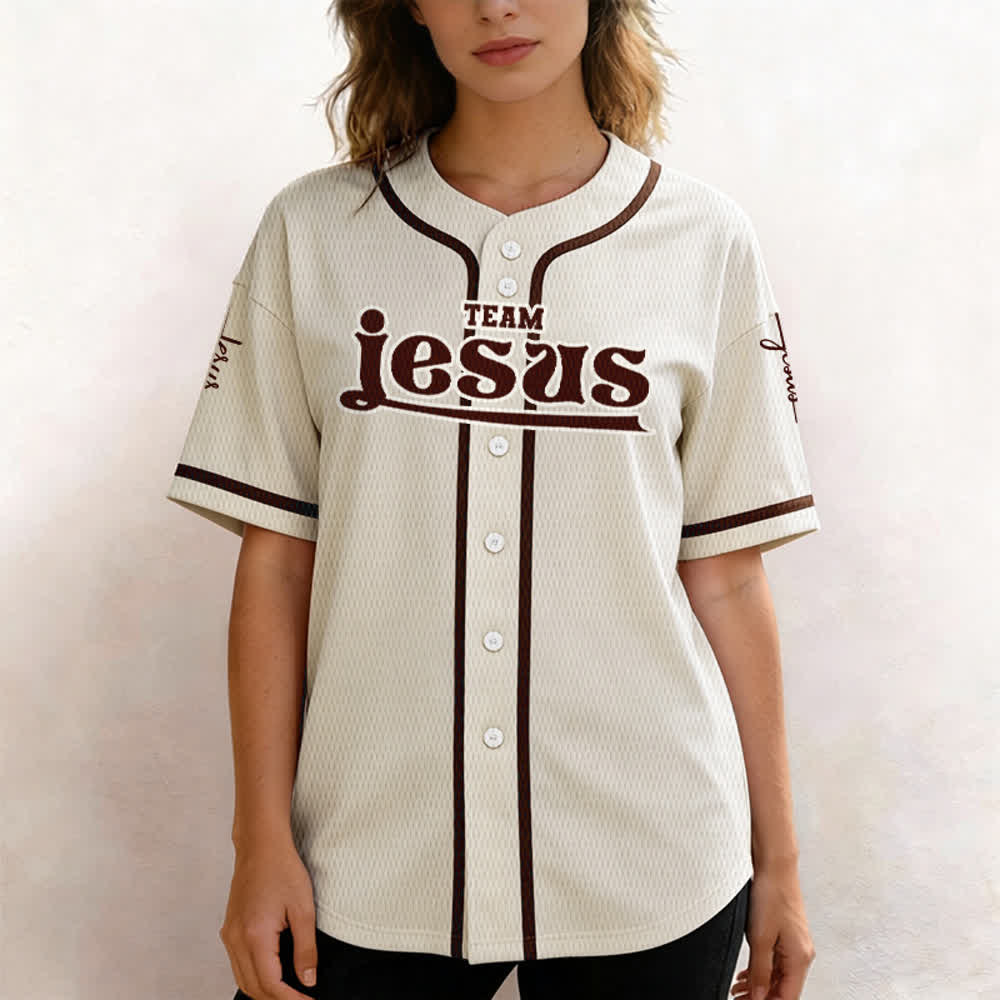 Maillot de baseball unisexe personnalisé avec nom et numéro, style audacieux, de l'équipe Jésus, créé par Christianartworkshop - image 54
