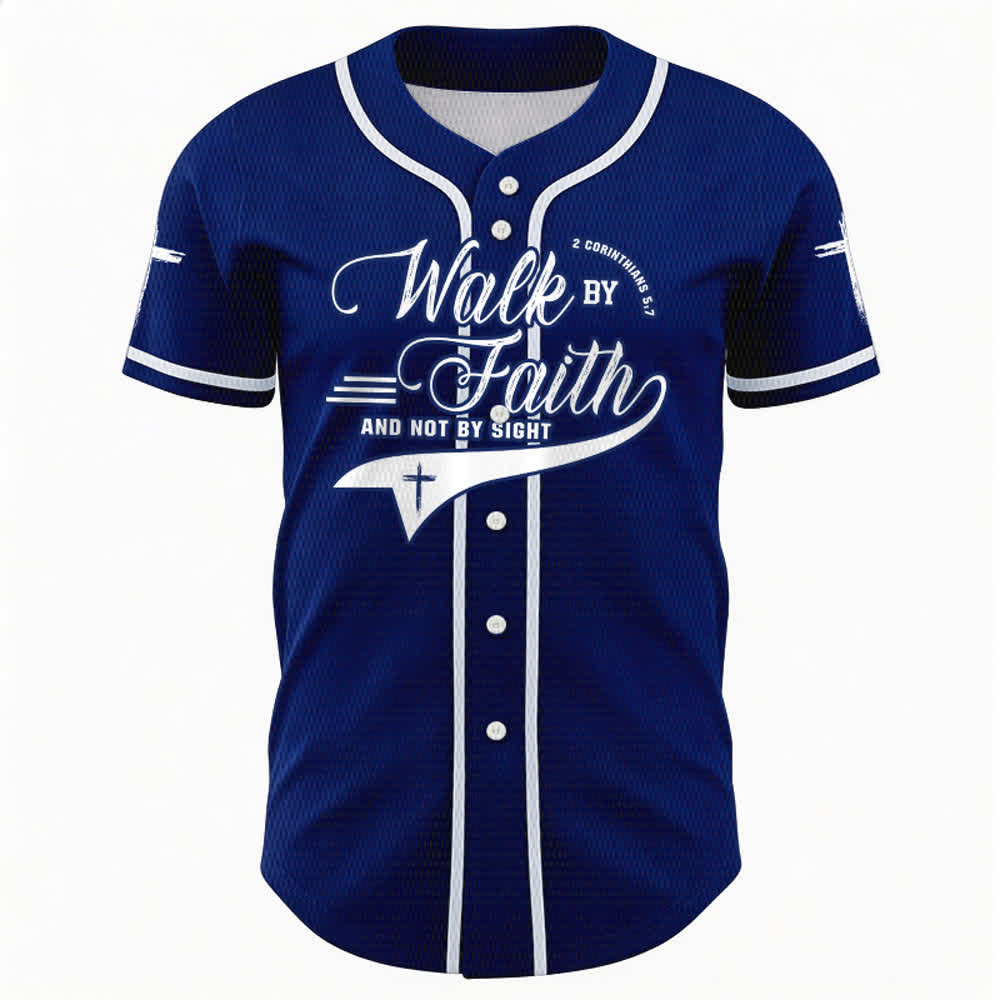 Christianartworkshop 2 Corinthiens 5:7 « Marchez par la foi et non par la vue » Maillot de baseball avec croix - image 1