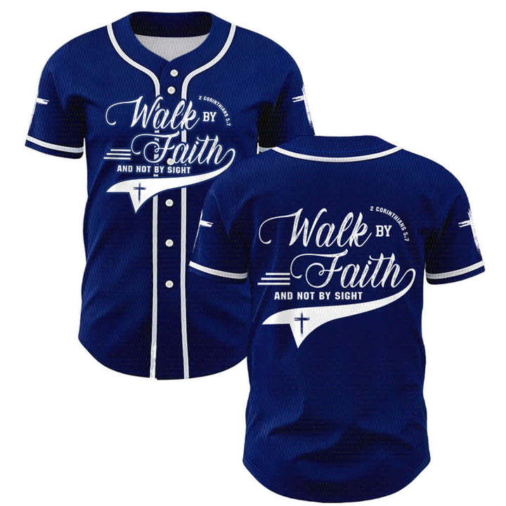 Christianartworkshop 2 Corinthiens 5:7 « Marchez par la foi et non par la vue » Maillot de baseball avec croix - Bleu marine - 5XL - image 0