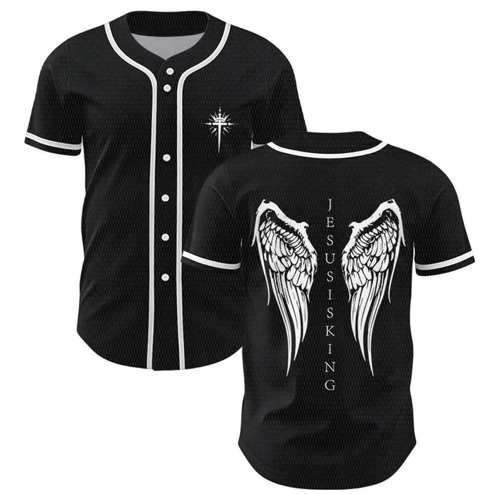 Christianartworkshop - Jésus est roi - Ailes d'ange - Croix - Déclaration de foi - Maillot de baseball personnalisé - Noir - 5XL - image 0