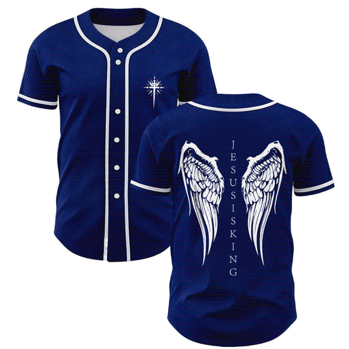 Christianartworkshop - Jésus est roi - Ailes d'ange - Croix - Déclaration de foi - Maillot de baseball personnalisé - Bleu marine - 5XL - image 7