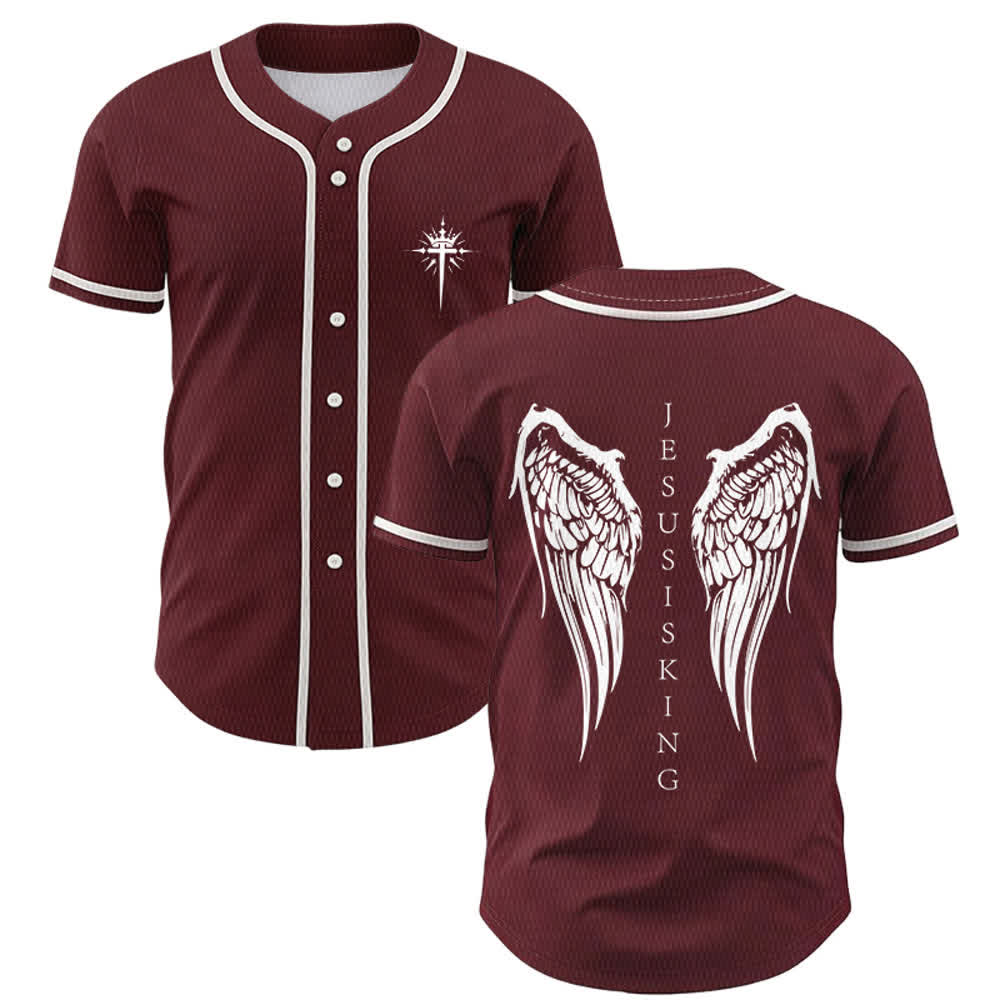 Christianartworkshop - Jésus est roi - Ailes d'ange - Croix - Déclaration de foi - Maillot de baseball personnalisé - Vin - 5XL - image 35