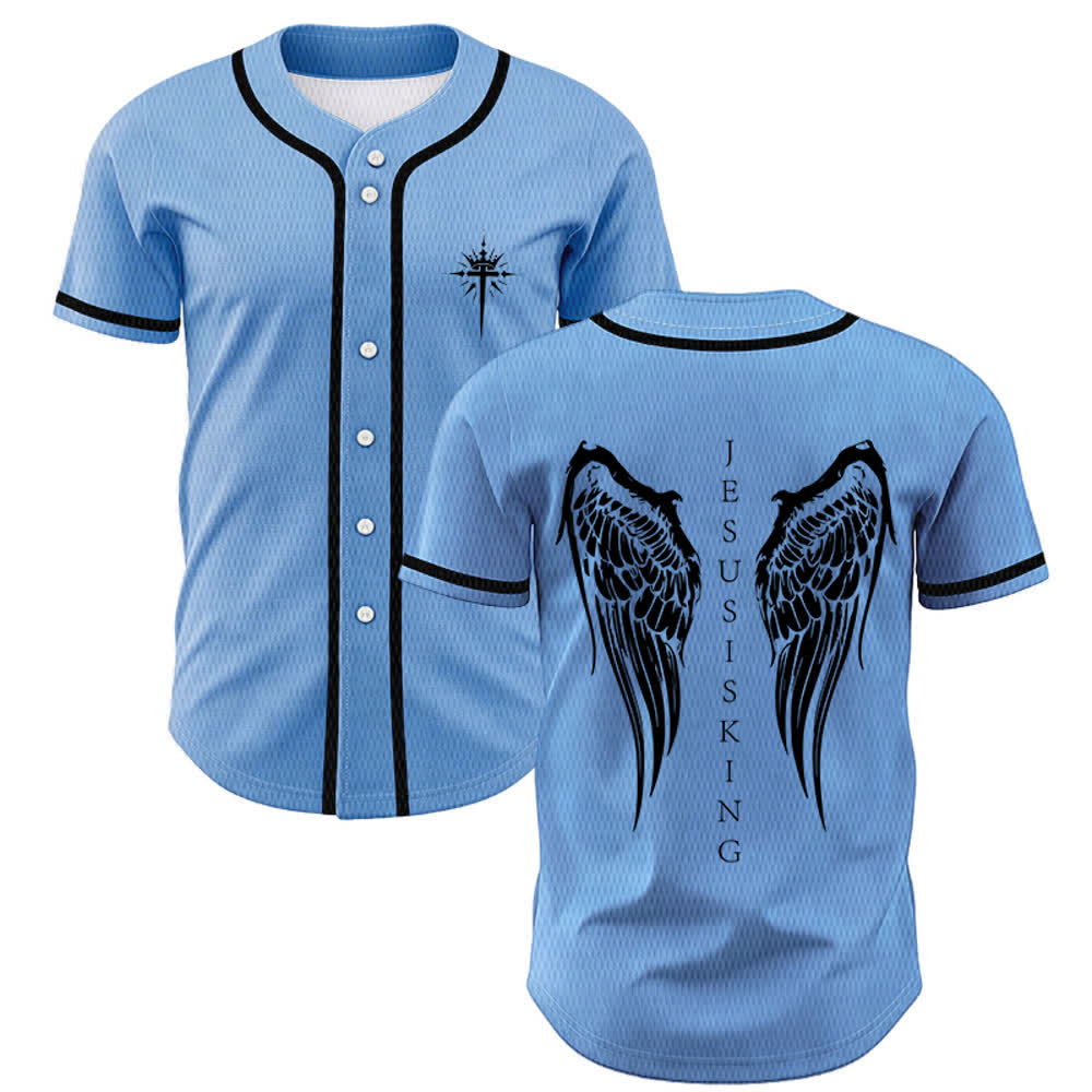 Christianartworkshop - Jésus est roi - Ailes d'ange - Croix - Déclaration de foi - Maillot de baseball personnalisé - Bleu - 5XL - image 42