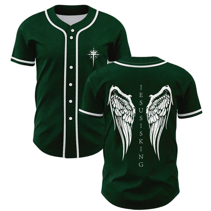 Christianartworkshop - Jésus est roi - Ailes d'ange - Croix - Déclaration de foi - Maillot de baseball personnalisé - Vert - 5XL - image 49