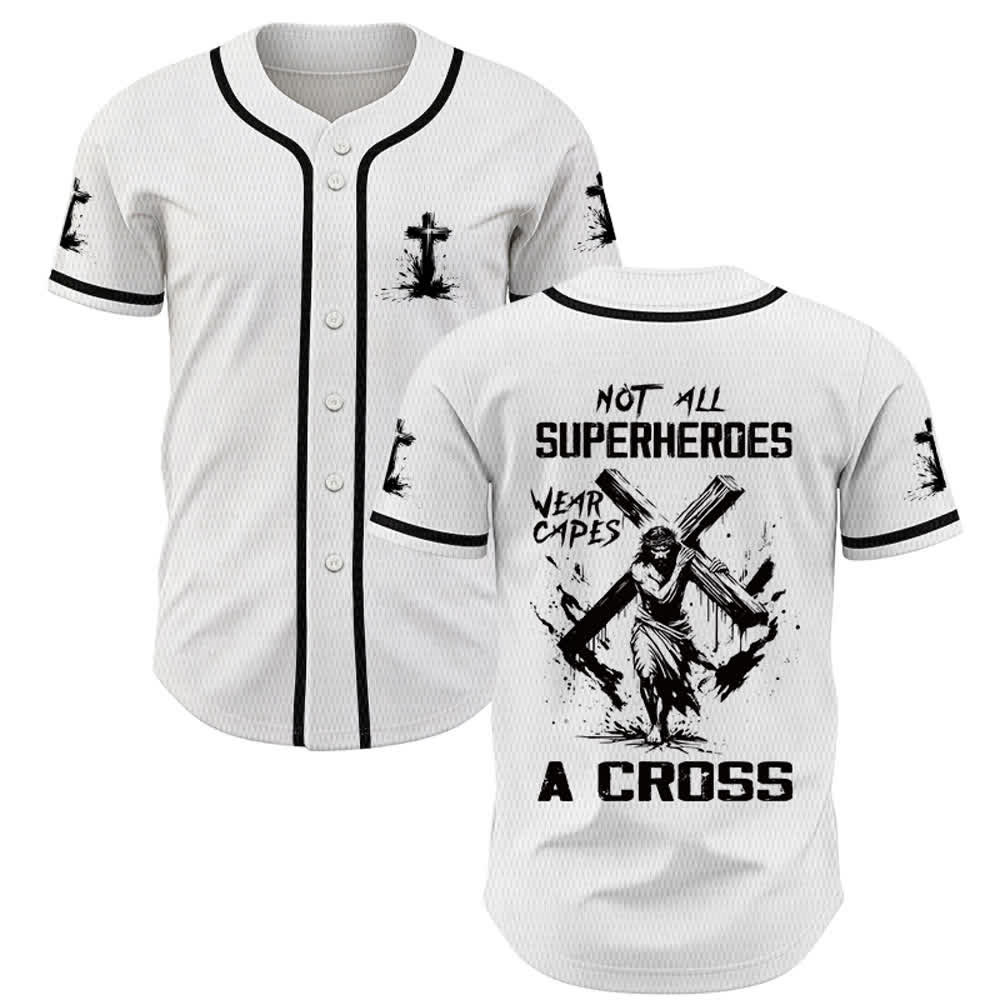 Christianartworkshop Tous les super-héros ne portent pas de cape. Maillot de baseball unisexe Cross - Blanc - 5XL - image 0