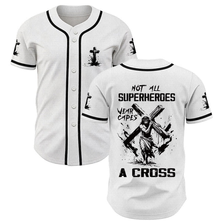 Christianartworkshop Tous les super-héros ne portent pas de cape. Maillot de baseball unisexe Cross - Blanc - 5XL - image 0