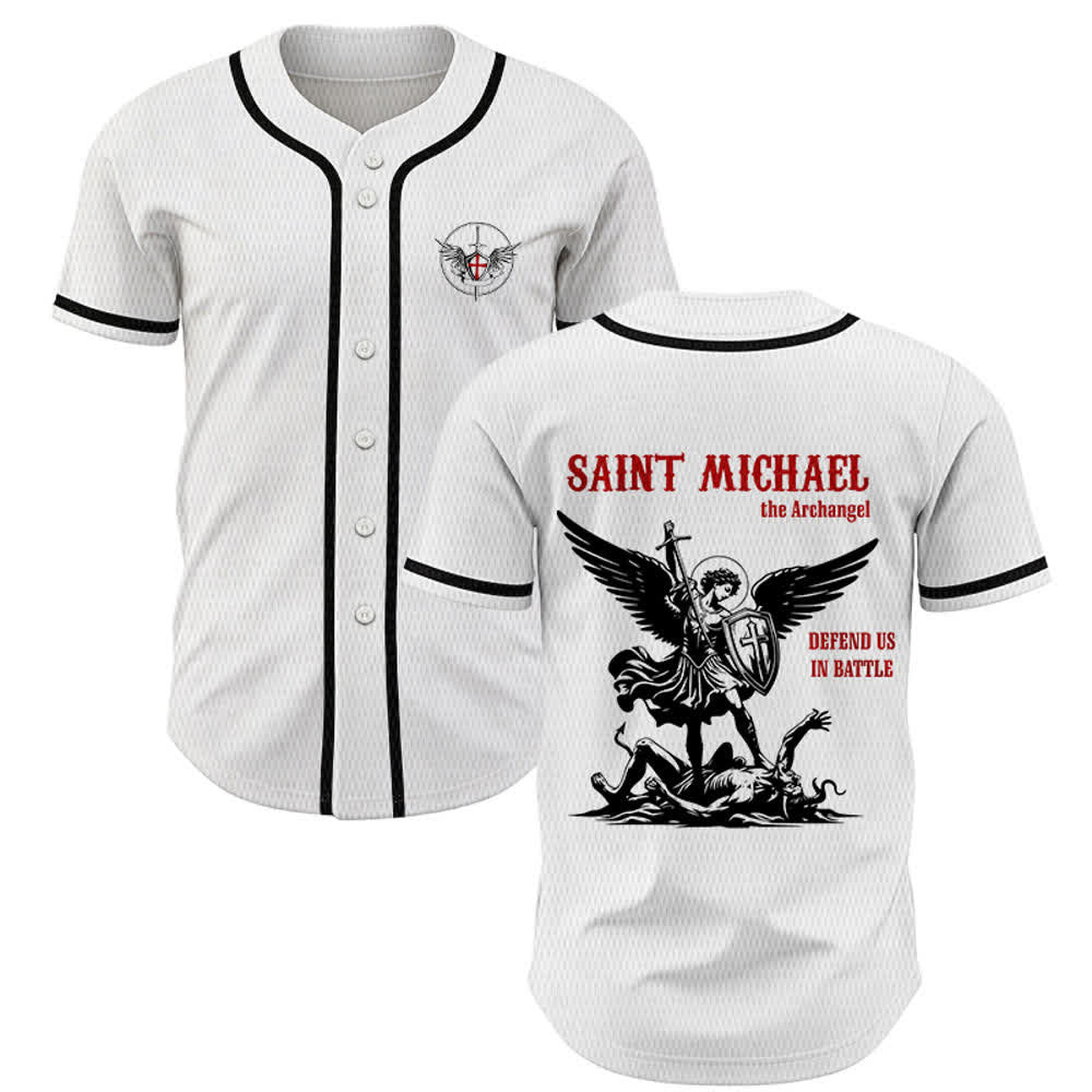 Christianartworkshop Maillot de baseball unisexe Saint Michel Archange Défendez-nous - Blanc - 5XL - image 0
