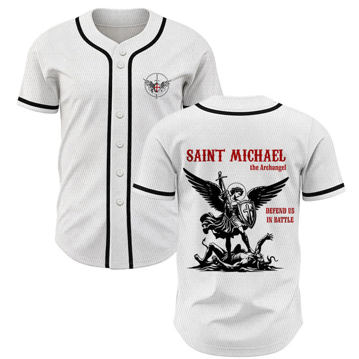 Christianartworkshop Maillot de baseball unisexe Saint Michel Archange Défendez-nous - Blanc - 5XL - image 0