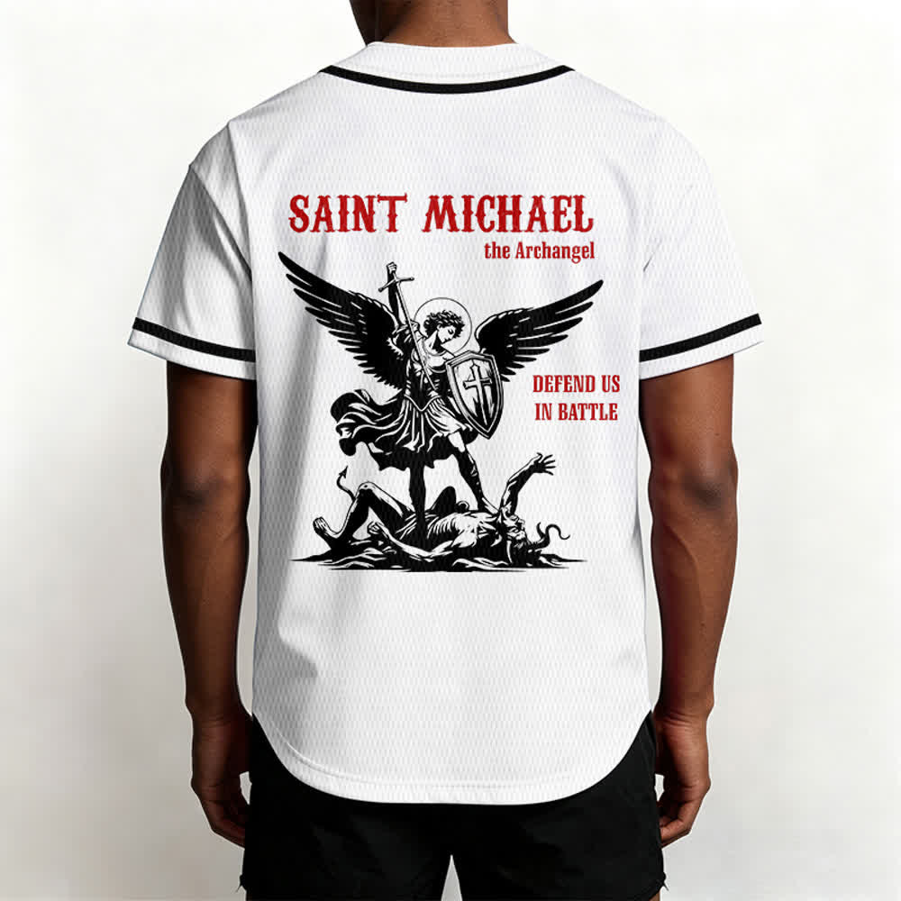 Christianartworkshop Maillot de baseball unisexe Saint Michel Archange Défendez-nous - image 3