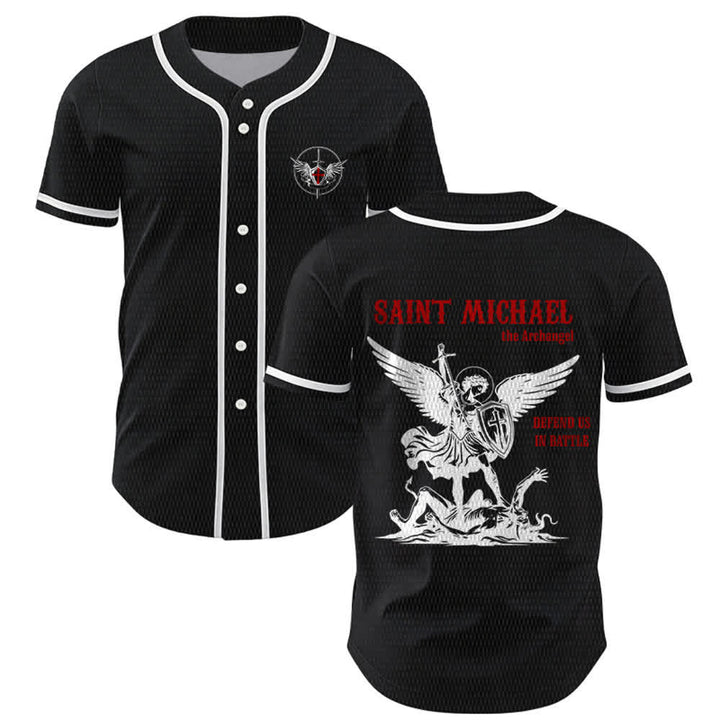 Christianartworkshop Maillot de baseball unisexe Saint Michel Archange Défendez-nous - Noir - 5XL - image 7