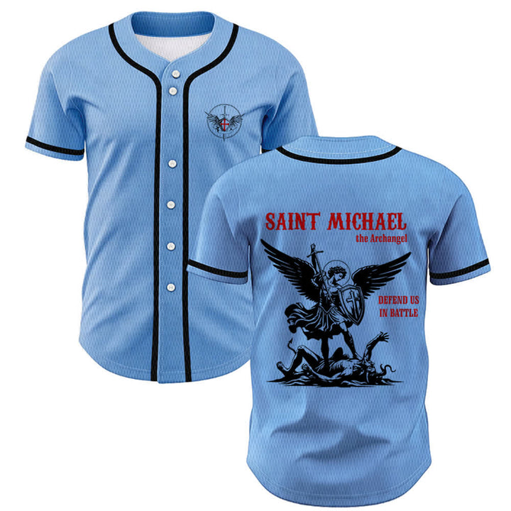 Christianartworkshop Maillot de baseball unisexe Saint Michel Archange Défendez-nous - Bleu - 5XL - image 28