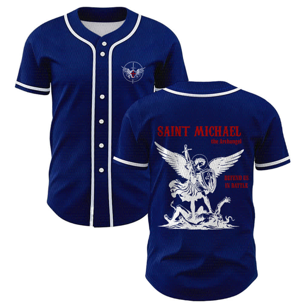 Christianartworkshop Maillot de baseball unisexe Saint Michel Archange Défendez-nous - Bleu marine - 5XL - image 35