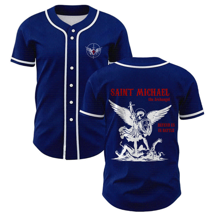 Christianartworkshop Maillot de baseball unisexe Saint Michel Archange Défendez-nous - Bleu marine - 5XL - image 35