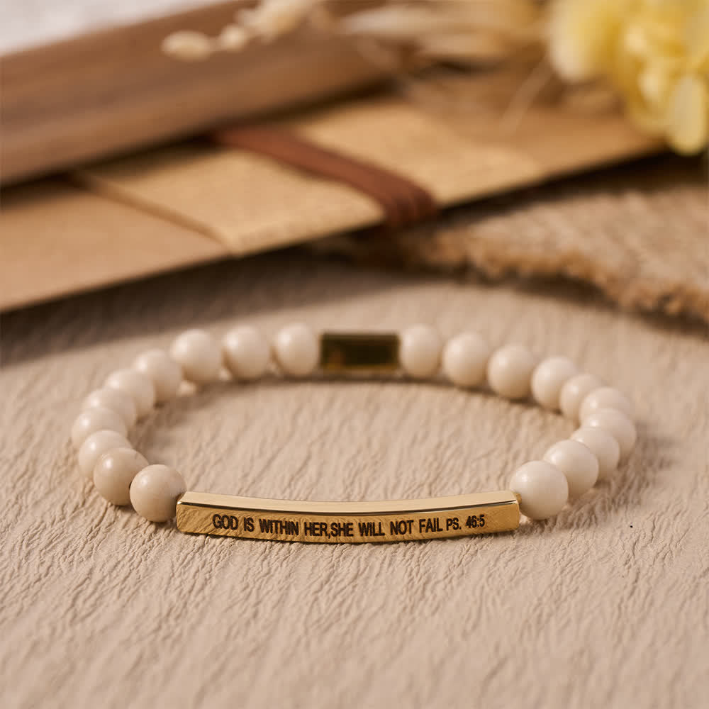 Christianartworkshop Bracelet extensible à barre incurvée et perles gravées d'un verset de psaume : « Dieu est en elle, elle ne faillira pas » - UN - image 0