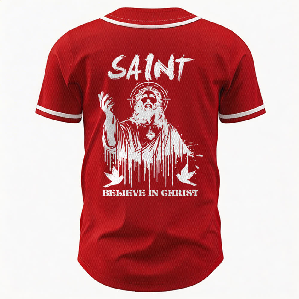 Maillot de baseball unisexe Christianartworkshop Saint Believe In Christ - image 15