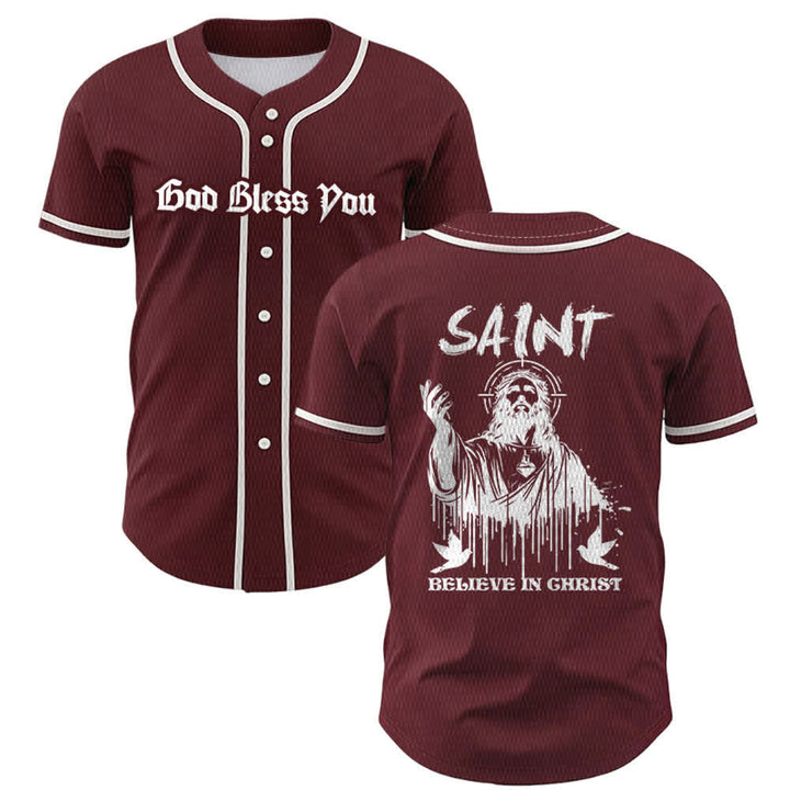 Maillot de baseball unisexe Christianartworkshop Saint Believe In Christ - Vin - 5XL - image 21