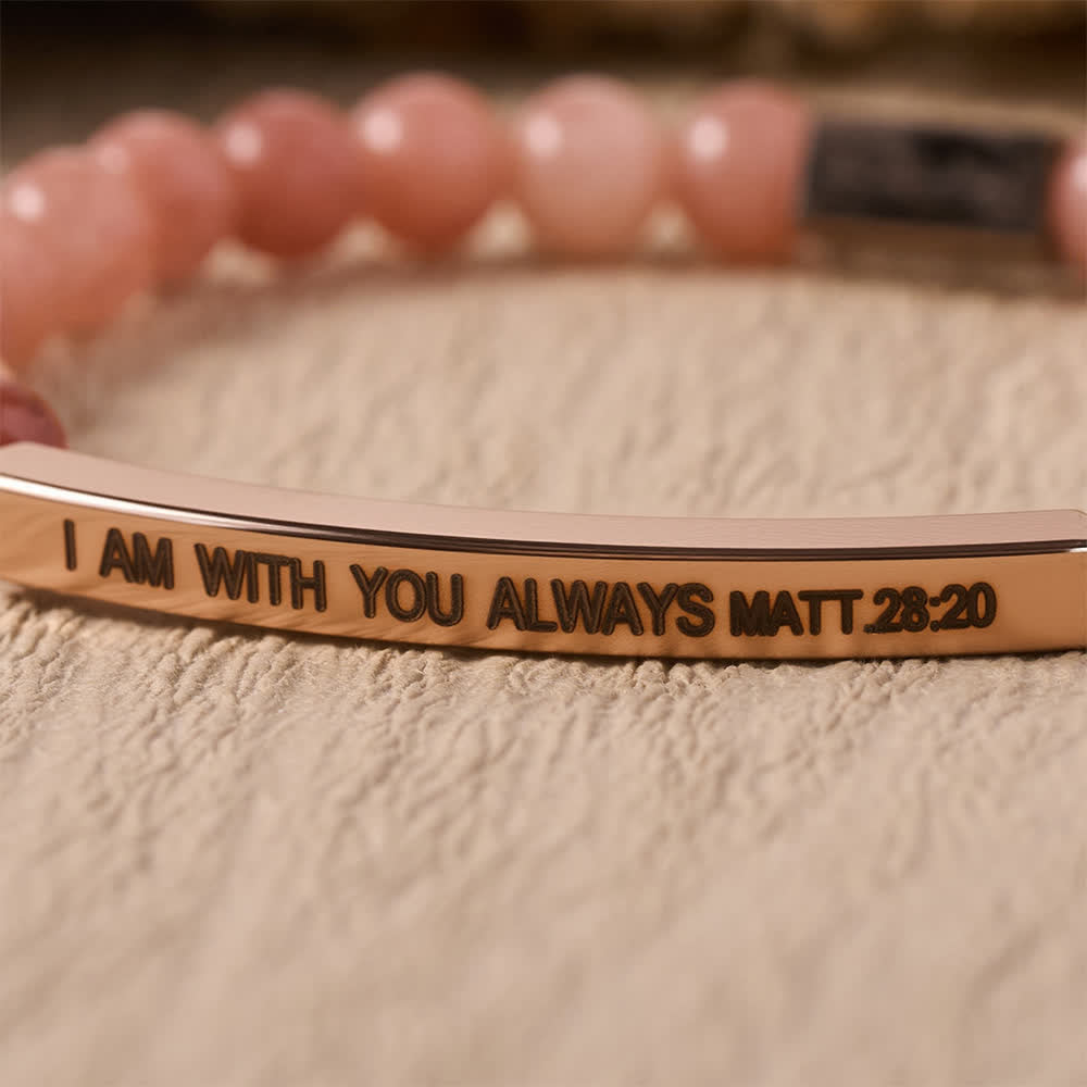 Christianartworkshop Bracelet extensible à perles et barre incurvée gravée avec le verset « JE SUIS TOUJOURS AVEC VOUS » (Matthieu 28:20) - image 1